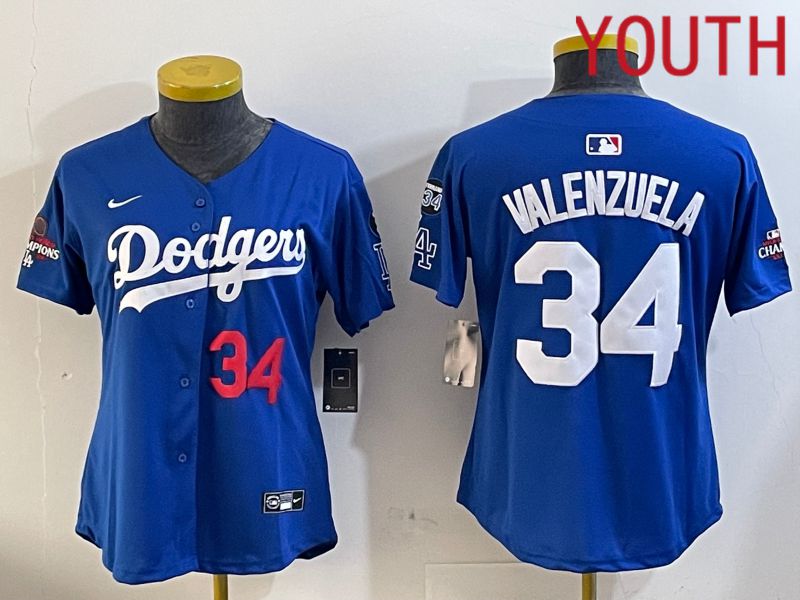 Youth Los Angeles Dodgers #34 Valenzuela Blue Game 2024 Nike MLB Jersey style 12051->youth mlb jersey->Youth Jersey